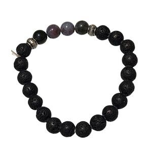 Elegant Black Lava Stone Beaded Stretch BraceletNatural Gemstone Fashion Jewelry